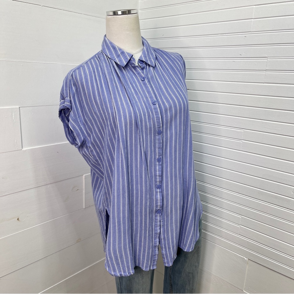 !FINAL CHANCE!  Adorn Blue Striped Rayon Blouse
